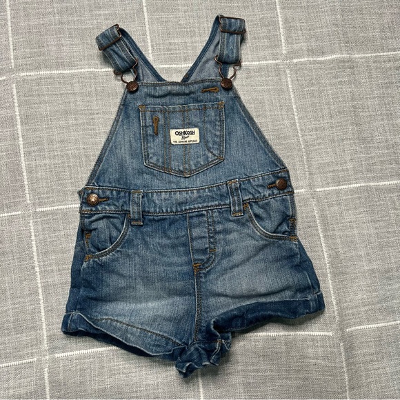 Osh Kosh Bgosh Denim Overalls Shorts Shortalls 18 Months - Picture 1 of 6